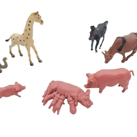 Vintage Lot Of Plastic Farm Animals Pig Cow Horse Giraffe Hong Kong 1950s - Picture 3 of 6